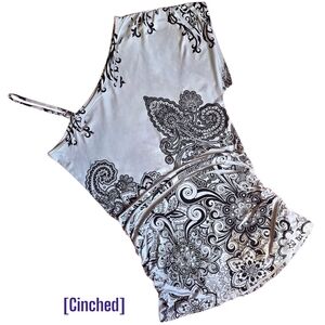 🟣 Siren Lily Y2K Crystal Rhinestone Tribal Paisley Print One-Shoulder Tunic